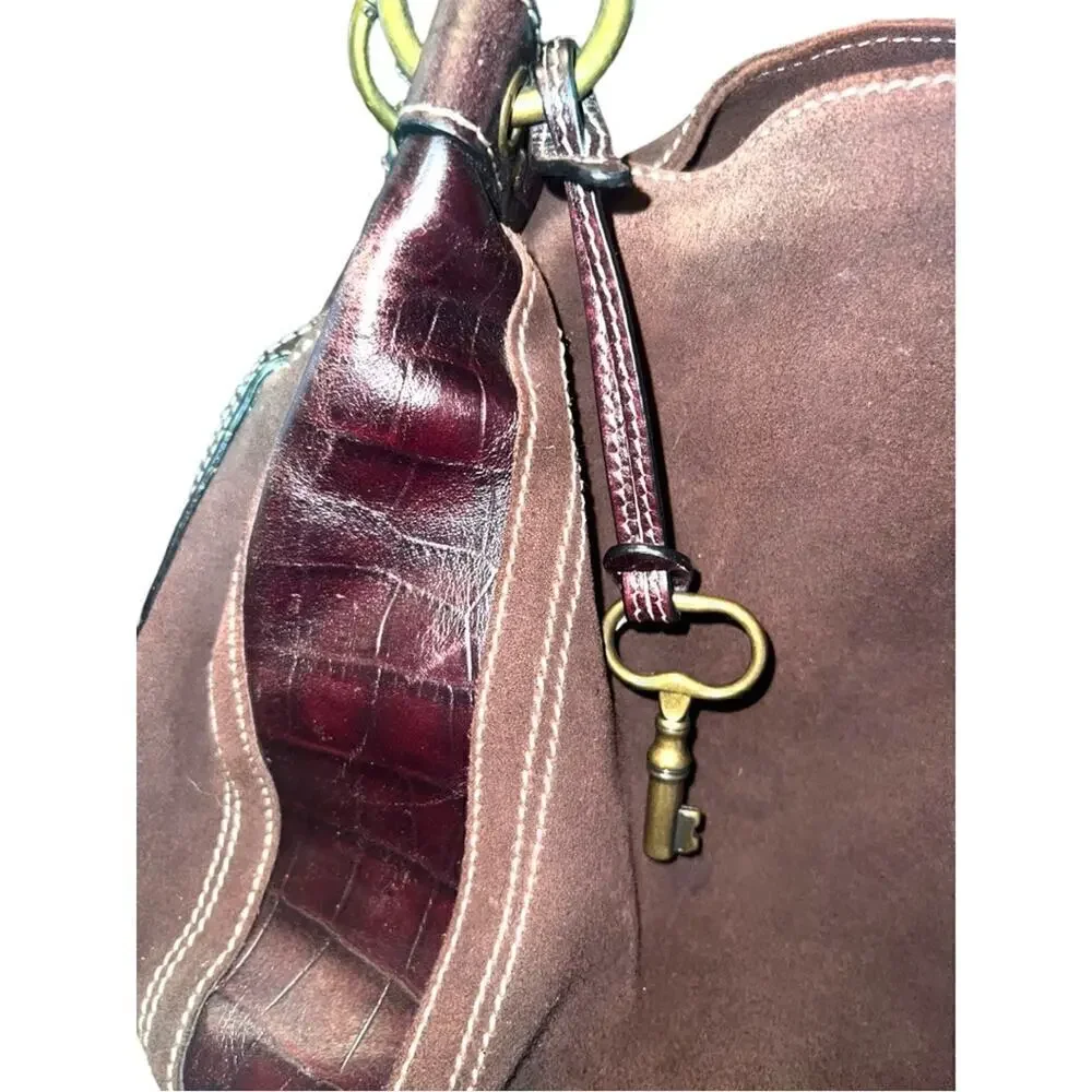▶️ Fossil ◀️ Brown Leather Croc Embossed, Suede